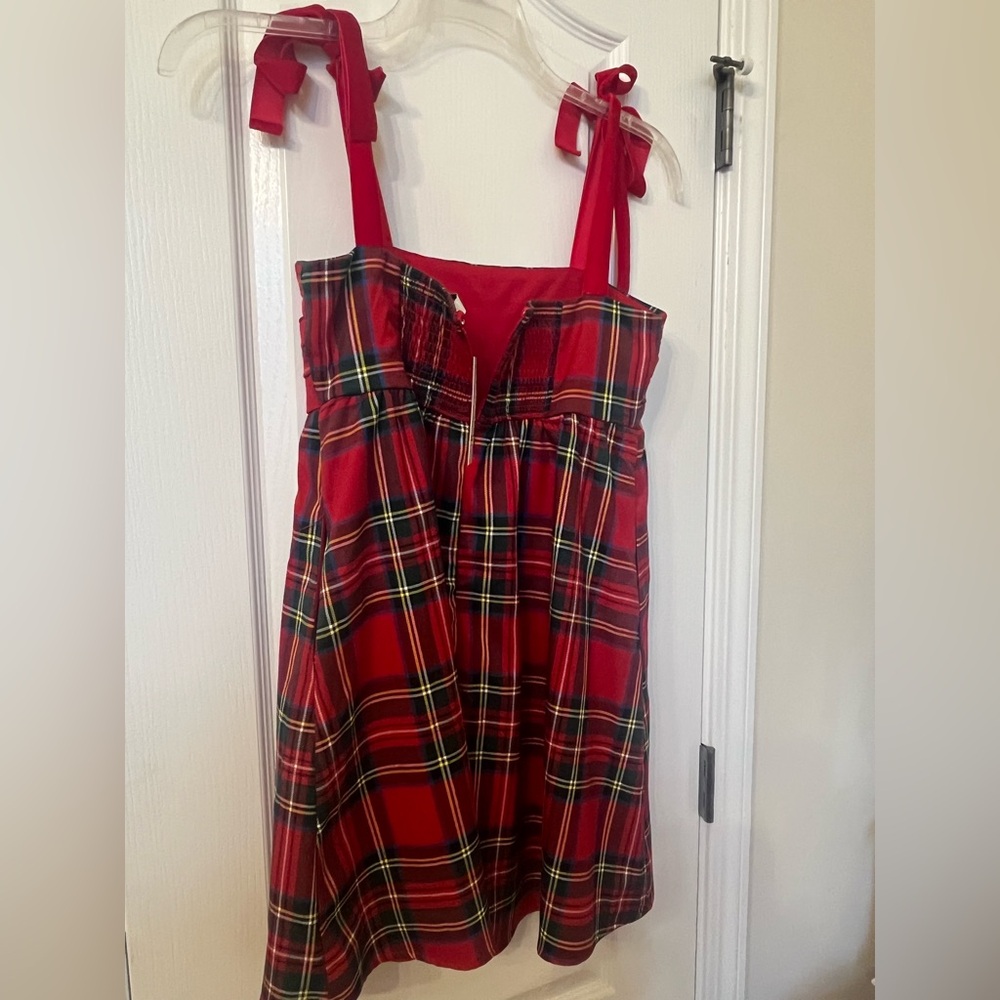 Francesca's Collections Red Tartan Plaid Sundress with Tie Straps
